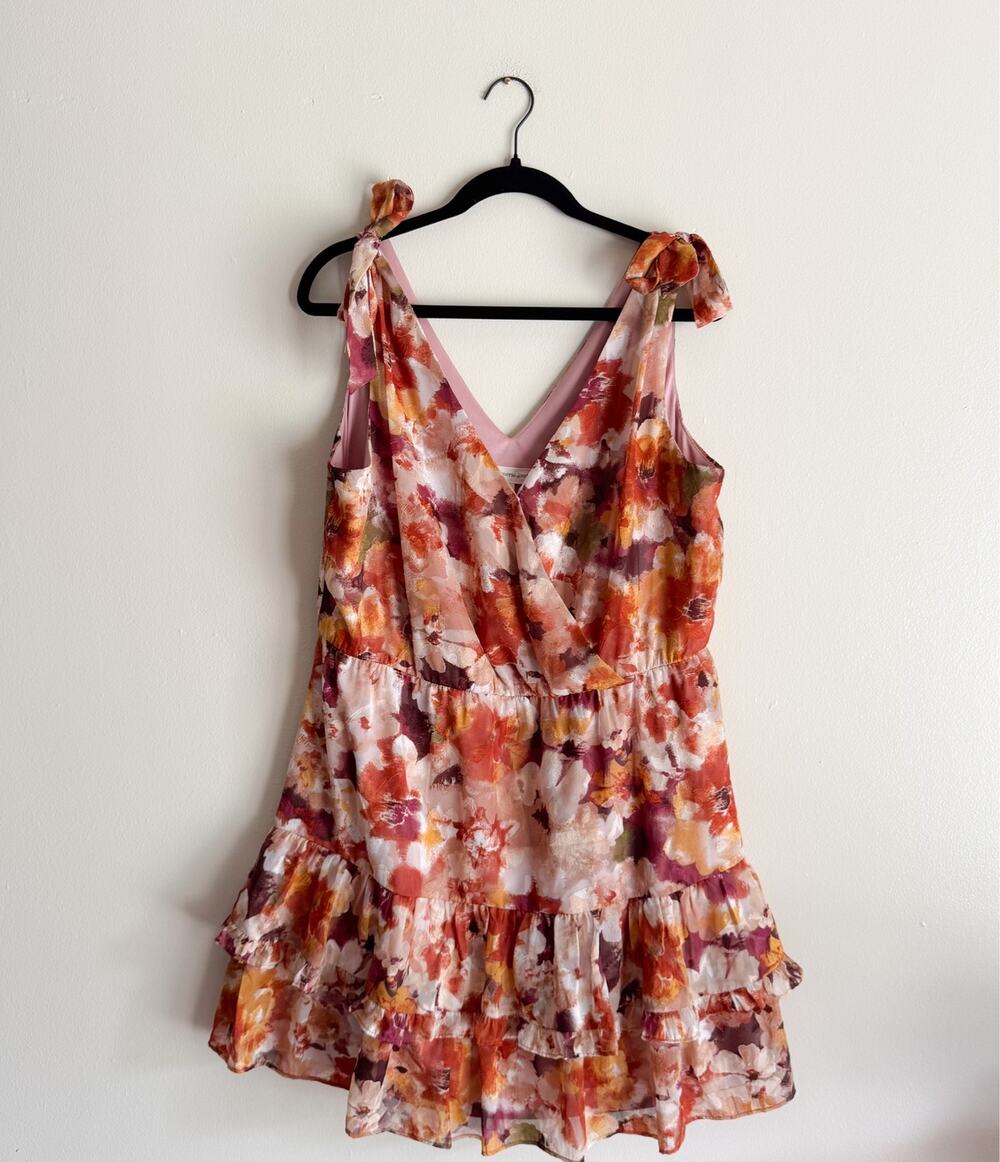 The General Good Purple Orange Abstract Leia Tie Strap V Neck Dress XL NWT